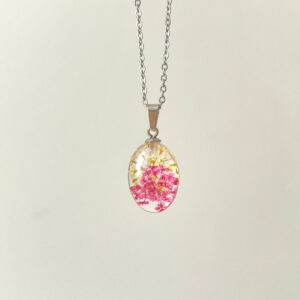 naszyjnik - cukiereczek z białymi i różowymi kwiatkami