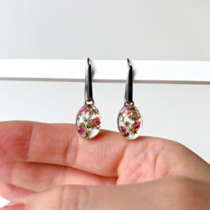 kolczyki owalne z różem i zielenią