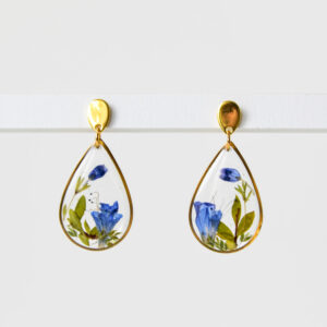 kolczyki - duże łezki z niebieskimi kwiatami i zielenią