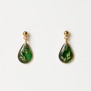 kolczyki - eleganckie, drobne łezki z trawiastym motywem